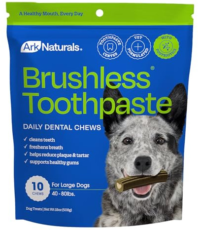 ARK NATURALS Brushless Toothpaste, Dog Dental Chews for Large Breeds, Freshens Breath, Helps Reduce Plaque & Tartar, 18oz, 1 Pack