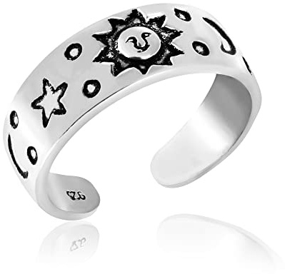Himmelsk himmel sol måne och stjärna .925 sterling silver tåring eller rosa ring, Sterlingsilver, inte känd