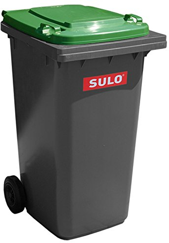 Sulo Cubo de Basura 2 Ruedas, contenedor a Basura 80 L, Gris con Cubierta Verde (22283)