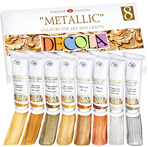 Decola - Metallic Effekt Acrylfarben Set | 8 x 18 ml Acryl Tuben | Malen und Dekorieren auf jeder Oberfläche | von Nevskaya Palitra