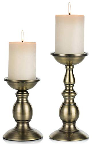 NUPTIO Kerzenhalter Metall Kerzenständer für Stumpenkerzen Brok | Hochzeit Party Geburtstag Abendessen Kerzenlicht Vintage Hausdekoration Kupferfarbe Brok Klein Groß