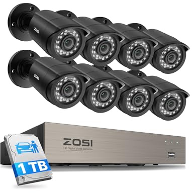 ZOSI 3K Lite 8CH Security Camera System Outdoor with 1TB Hard Drive,AI Human/Vehicle Detection,Night Vision,H.265+ 8 Channel 5MP Lite Video DVR Recorder,8X 1080P HD 1920TVL Weatherproof CCTV Cameras