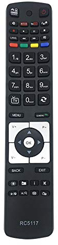 Replacement TV Remote Control RC5117 for All Hitachi Techwood LUXOR Technika Digihome Alba Telefunken Polaroid FINLUX Bush Smart TV with Netflix Youtube Buttons - No Setup Required