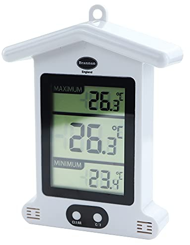 Brannan Digital White Greenhouse Thermometer – Stylish Weatherproof Max Min Thermometer to Monitor Maximum and Minimum Temperatures In a Garden Greenhouse Indoor Room Home Growroom Easily Wall Mounted