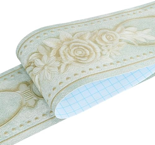 HyFanStr Tapete Bordüre Selbstklebend Bordüren Rosenmuster Wandtattoo Bordüre, wasserdichte Bad Bordüre Aufkleber Dekoration für Wohnzimmer Badezimmer Küche 500x10cm