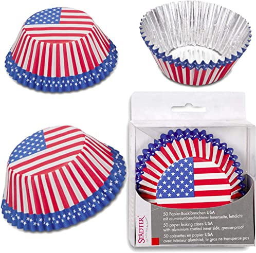 50 Party-Muffinförmchen * USA + Amerika * für Länderparty oder Geburtstag | Muffin Muffins Party Kindergeburtstag Mottoparty US Stars Stripes blau Weiss rot