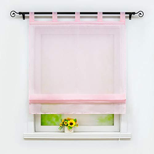 Joyswahl Voile Raffrollo sanfte transparente einfarbige Raffgardine mit Schlaufen »Alexia« Schals Fenster Gardine BxH 140x140cm Pink 1 Stück