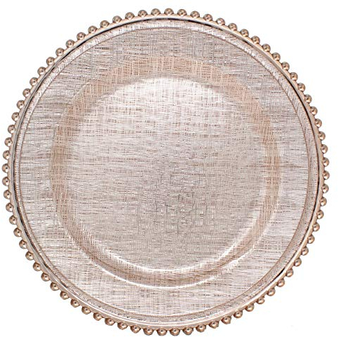 Cross-stitch Pattern Glass Charger 12.6 Inch Dinner Plate With Beaded Rim - Set of 4 - Rose Gold Color