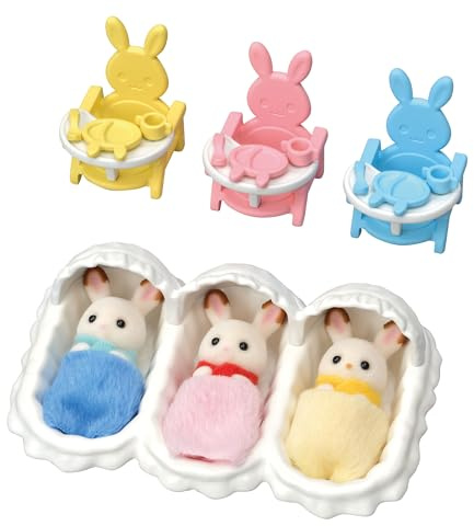 Sylvanian Families 5532 Triplets Care Set - Dollhouse Playsets, Yellow,blue,mint,green,pink,red