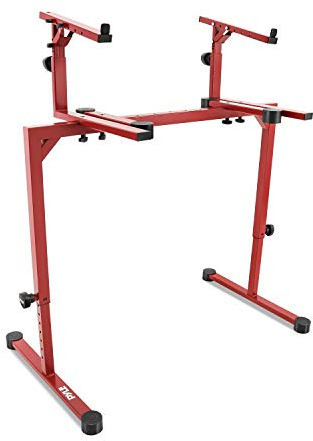 Pyle Soporte doble para teclado de piano con segundo nivel, soporte de música ajustable resistente con discos de goma, diseñado para teclados, sintetizadores, equipo de escenario, ideal para el hogar