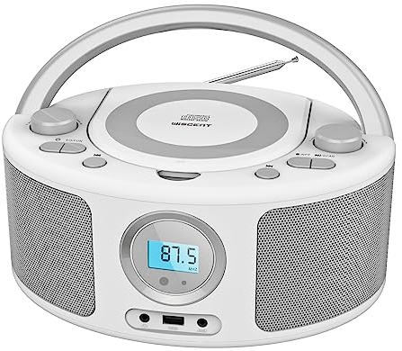 Radio Portatili Boombox con Bluetooth, Telecomando, Lettore CD Stereo con Radio FM, Ingresso Blue Tooth, USB, AUX-IN,Compatibile CD-R/CD-RW,AC o Alimentato a Batteria