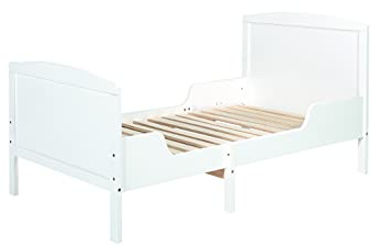 Mitwachsendes Kinderbett, inkl. Lattenrost, Kiefernholz weiß, Juniorbett in 3 Größen, ausziehbar von 137 bis 207 cm, für Mädchen und Jungen, 90 x 137 – 207 cm