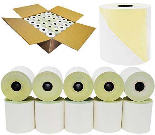 (50 Rolls) 3'' x 95' White/Canary 2 Ply Carbonless Paper Cash Register Receipt Rolls for Star Micronics SP200, Star SP2000, SP212, SP216, SP2320, SP2360, SP242