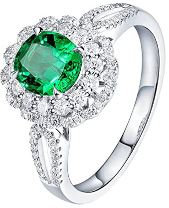 Dsnyu Ringe Silber für Damen Verlobungsring Vorsteckring 1.5ct Labor Erstellt Smaragd Zirkonia Vintage Ringe für Damen 47 (15.0)