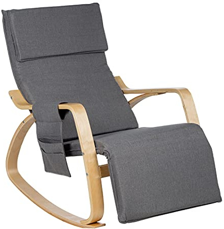Gremium Enrico Coveri Poltrona Dondolo Con Seduta Ergonomica In Tessuto Imbottito, Struttura in Legno, Poggiapiedi Regolabile In 3 Posizioni e Braccioli, Per Arredo Salotto, Cucina e Ufficio