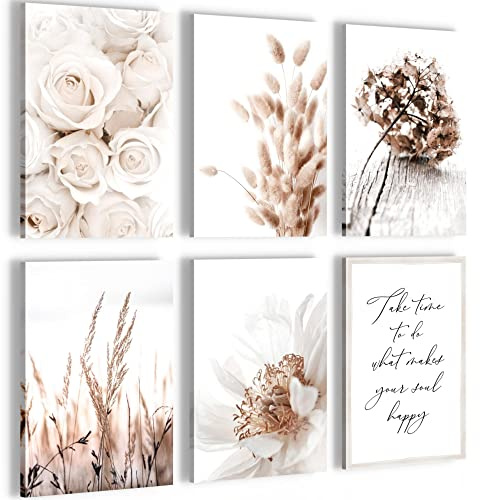 Novart Wandbilder Set Boho Blumen - KOMPLETT AUFHÄNGFERTIG - Made in Germany - Moderne Bilder Wohnzimmer Schlafzimmer - N023264a