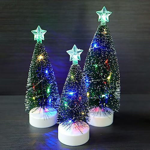Tisch-Weihnachtsbaum mit Lichtern 3 Stück Tabletop Weihnachtsbaum mit Lichtern Mini Künstlicher Weihnachtsbaum mit LED Lichterketten Weihnachtsfeier Dekoration Miniatur Tischdekoration