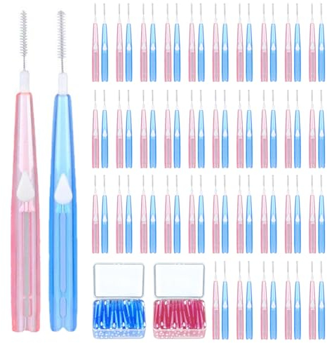 EUPSIIU 70 Stück Tragbarer Interdentalreiniger Oral Dental Zahnbürste Zwischenräume, Interdentalbürsten Zahnbürstchen, Zahnseide Stick für Reiniger Zahnreinigung Werkzeug (2 Farben)