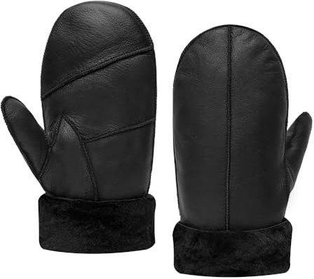 MGGMOKAY lammskinn för män shearling vantar varma läderhandskar, svart, S