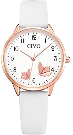 CIVO Leicht Lesbar Armbanduhr Damen: Analog Klares Zifferblatt mit Zahlen Zeiger für den Alltag - Elegante Casual Damenuhr Lederarmband - Geschenk für Sie