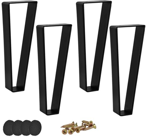 Btowin VCF Lot de 4 pieds de meubles trapézoïdaux en métal de 10 cm, pieds de table de style moderne en épingle à cheveux, pieds de canapé robustes pour projets de bricolage, table basse, meuble TV,