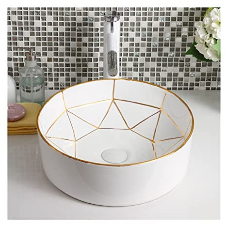 WAOCEO Lavabo de Salle Lavabo de Salle de Bains Rond Moderne en Porcelaine Blanche, 15 x 15, lavabo en céramique, lavabo de Salle de Bains for Meuble de lavabo Lavabo Vasque