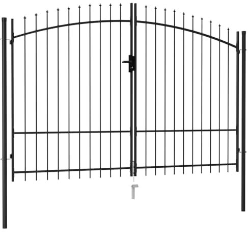 ARKEM Garden Gates High galvanised wrought iron metal swing gate,Fence Gate Double Door with Spike T O P Steel 3x2 m Black