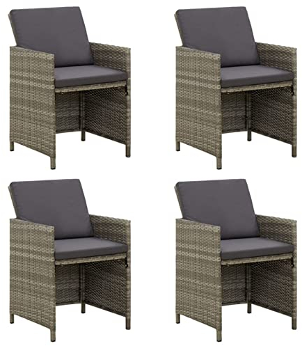 GuyAna Gartenstühle mit Kissen 4 STK. Poly Rattan Grau GartenstüHle Stapelbar RattanstüHle