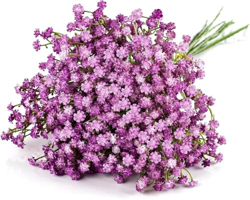 N&T NIETING Gypsophila Artificial Flowers, Baby Breath Flowers Artificial 10Pcs Fake Gypsophila for DIY Wedding Bouquet Party Table Centerpieces Flower Arrangements and Home Decor(Purple)