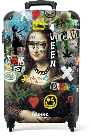 NoBoringSuitcases© Handgepäck Koffer, Reisekoffer, Reisetasche mit Rollen, | 55x40x20 cm - Hartschalenkoffer, Trolley Handgepäck, Koffer Handgepäck, Trolley, Handgepäck (Mona Lisa - Graffiti)