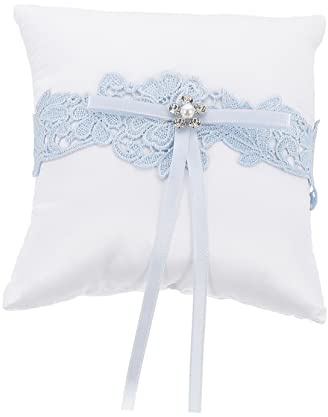 MERRYHAPY Wedding Ring Pillow Lace Bowknot Design 5.90 Inch Lightweight Cushion for Ring Bearer Ceremony Engagement Decoration