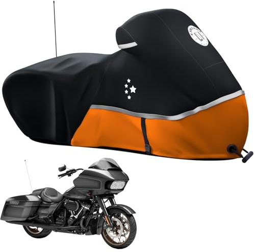 LI LIBZAKI Motorcycle Cover Storage for Touring Models Harley Davidson Road King,Road Glide,Street Glide, Electra Glide,Heritage Classic,Low Rider-ST,and Most Motorcycles Orange