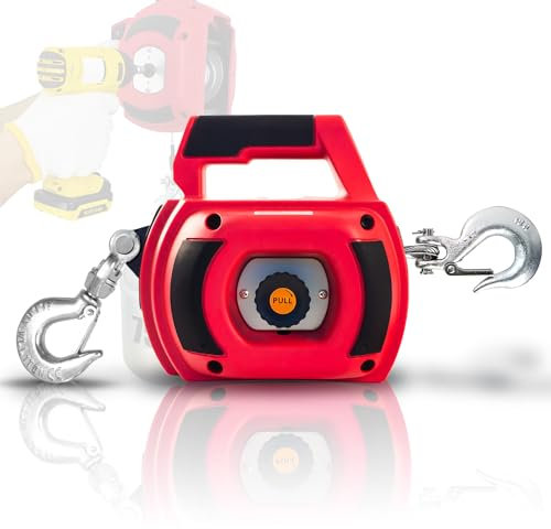 Portable Drill Winch1000LB, 40FT Alloy Steel Wire Rope,Drill Powered Winch,Multi-Use Hand Winch for Lifting, Dragging, and Trailer Handling(RED)