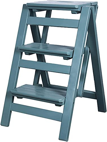 Klappbare Trittleiter aus Holz, klappbarer Tritthocker aus Holz für Erwachsene und Küchenleitern, kleine Fußhocker, tragbare Schuhbank/Blumenregal, langlebig (grün, 2 Stufen)