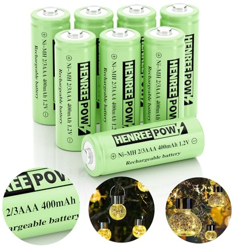 Henreepow Ni-MH 2/3AAA 1.2V 400mAh Rechargeable Solar Battery, Low Self-Discharge Rechargeable Battery 8 Pack for Outdoor Solar Lights (Not AAA Size Batteries)