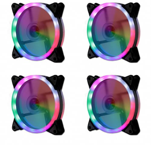 JZK Lot de 4 ventilateurs 120 x 120 x 25 mm 12 V LED RVB à faible bruit pour boîtier PC 120 mm 12 cm sans balais DC Ventilateur de refroidissement silencieux Lumière LED colorée pour boîtier