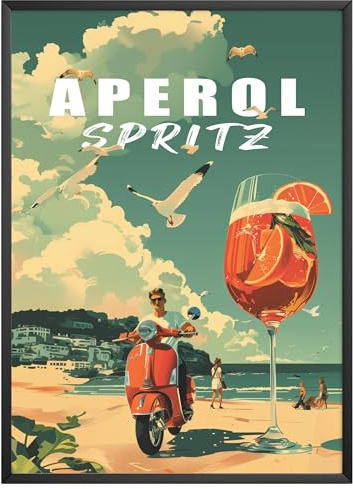 MJ-GRAPHICS® Aperol Spritz Poster A3 - Küchenbild und Wohnzimmer Deko - Retro Cocktail Wandbild Ohne Rahmen