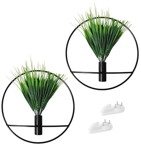 Gachiwar Decoración de Pared, Soporte de Decoración de Jarrón de Metal de Pared, Flores Artificiales Montadas en la Pared, Decoración de Pared Negra, Paquete de 2 Unidades, Bohemi