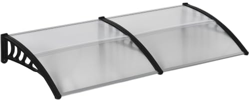 Outsunny Pultvordach Vordach für Haustür 200x96x27 cm Schwarz+Transparent | Überdachung, UV Schutz, Regenschutz, Sonnenschutz für draußen, Aluminium-Verbindungstangen