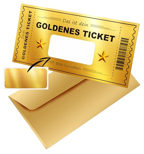 CraftWerk Goldenes Ticket mit Rubbelfläche - Personalisierbarer Gutschein zum selber ausfüllen als Geschenk für Frauen, Freund und Freundin - Rubbellos für Geburtstag, Kino und Weihnachten
