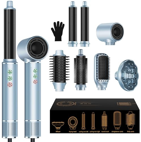 OKWRAP Hair Styler Set 7 in 1 Airstyler Hair Styler With 110000 U/Min Hochtouriger Motor Haartrockner Warmluftbürste 320 Millions lonic Hairstyler Set Mit lockenstab mit luft Glättbürste Licht Leise