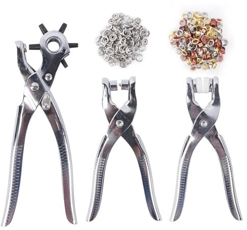 Luabue 3pcs Zangen-Set Lochzange Ösenzange & Druckknopfzange Ergonomisch gehärtete Revolver Lochzange für Leder Geldbörsen Kleidung Kunsthandwerk (2.5-5mm)