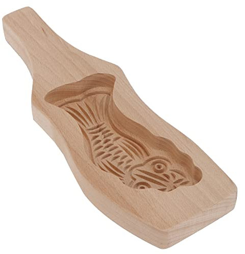 Aladeno 1 Stück Mondkuchenform aus Holz, Mondkuchenform, DIY Kekse, Fondant, Kuchen, Backform, Küchendekoration, Werkzeuge, Holz, Dessert, Kuchen, Backform, gedämpftes Brötchen, (Fish)