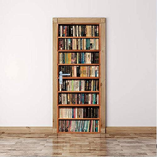 Türtapete 3D Selbstklebend TürPoster Vintage Bücherregal 3D Türaufkleber Fototapete Türfolie Abnehmbar Wandtapete PVC Wasserdichte Schlafzimmer Türaufkleber B85 x H205cm