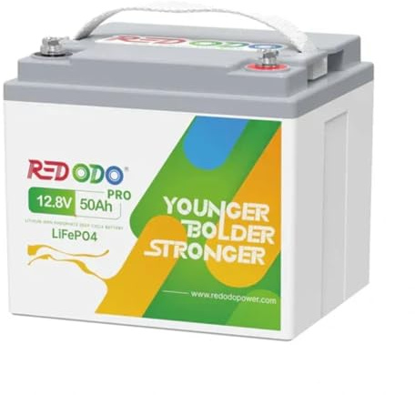 Redodo Bateria Litio 12V 50Ah Pro con BMS 50A Bateria Lifepo4 640Wh 4000+ Ciclos 10 Años de Vida Util Ligera y Compacta Bateria 12V para Camping/Pesca y Solar/Motor de Pesca