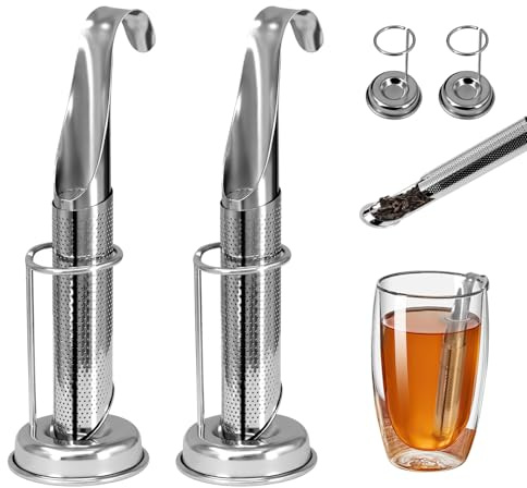 2 Sets Upgraded Tea Infuser for Loose ingredient Tea with Base - Durable Loose ingredient Tea Steeper, Portable Stainless Steel Tea Strainer for Home, Office & Travel