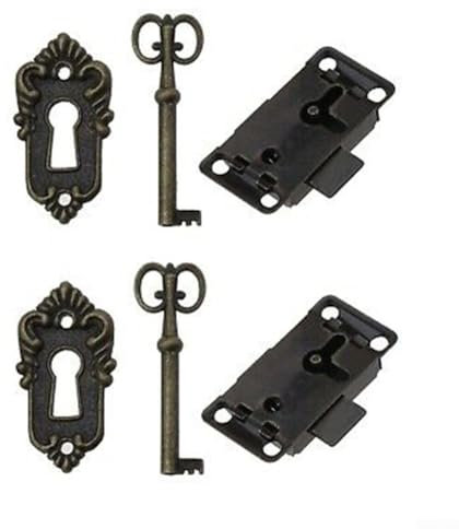 Set di serrature in stile antico per scatole di legno, cassapanche e mobili con 2 chiavi