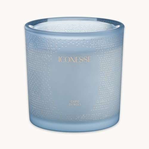 ICONESSE Capo di Noli Candela profumata 150 g - Candela vegana di cera di soia versata a mano fino a 26 ore di durata – Profumo fruttato ispirato al Capo di Noli di Paul Signac colata a mano