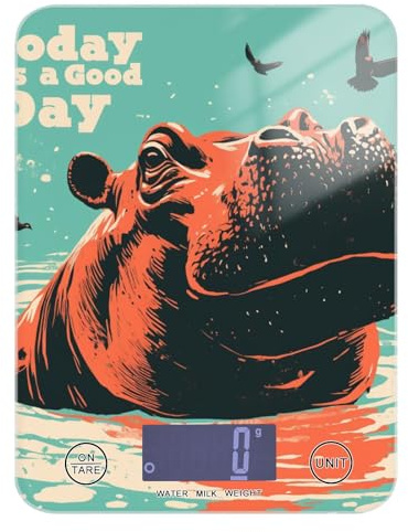 Hippo - Bilancia per alimenti in stile retrò, vintage, facile da pulire, per prodotti da cucina, 5 kg/5 g, peso digitale in grammi e once, con 4 unità per cuocere sapone e spezie (batterie non incluse