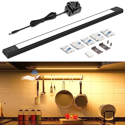 WOBANE Under Cabinet Lighting,Hand Wave Sensing,60cm Super Bright Cabinet Lights Kit,Black LED Light Bar for Kitchen,Counter,Shelf,Desk,Workbench,2700K Warm White,1 Panel,9W,12V,680Lumen